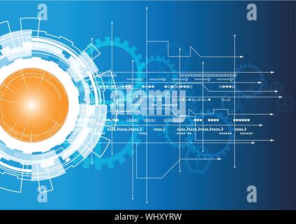 Vector illustration orange ball of energy on white gear wheel,Hi-tech digital technology and engineering, digital telecoms technology concept, Abstrac Stock Vector