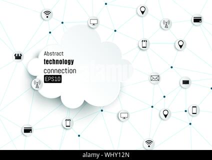 Technology network. Growth background with paper, circles, integrate flat icons. Connected symbols for digital, connect, communicate, social media and Stock Vector