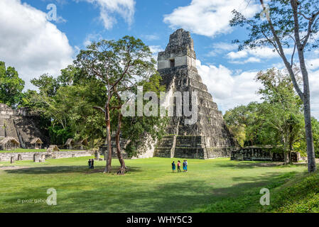 Temple I of the pre-Columbian Maya archaeological site of Tikal in Guatemala. Stock Photo
