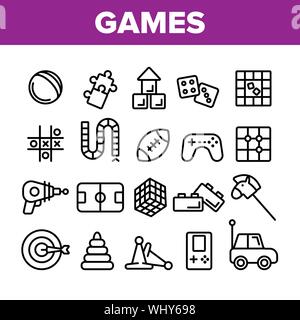 Interactive Kids Games Vector Thin Line Icons Set Stock Vector