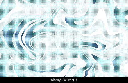Liquid vector background with halftone effect. Blue dotted waves abstract illustration Stock Vector