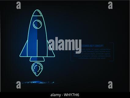 Rocket launch on blue background elements for start up concept of creative ideas presentation. Stock Vector