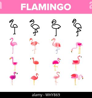 Collection Bird Flamingo Vector Sign Icons Set Stock Vector