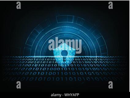 Internet technology cyber security concept with diamond shield  Keyhole icon on Blue abstract background. Stock Vector