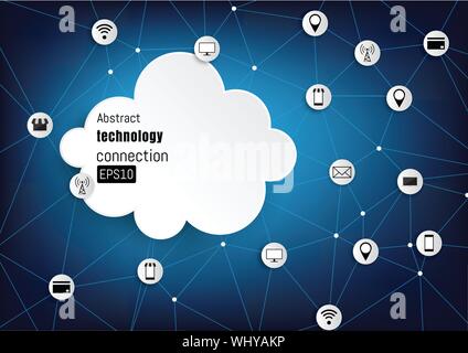Technology network. Growth background with paper, circles, integrate flat icons. Connected symbols for digital, connect, communicate, social media and Stock Vector