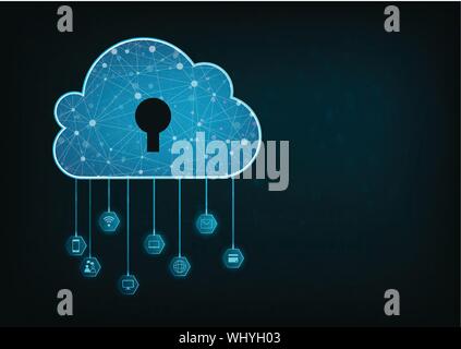 Internet technology cyber security concept with cloud icon on color abstract background. Stock Vector