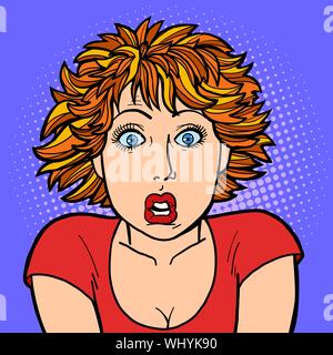 the woman is surprised. human emotions. Comic cartoon pop art retro vector illustration drawing Stock Vector