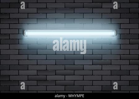Neon lamp on Black brick wall Stock Vector
