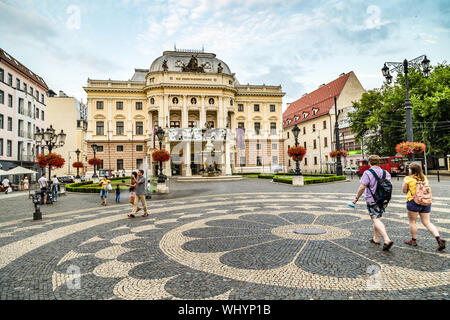 BRATISLAVA, SLOVAKIA - AUGUST 26, 2019:  tourists visiting Bratislava, capital of Slovakia Stock Photo