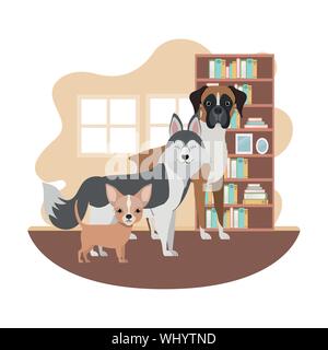 cute and adorable dogs in living room Stock Vector