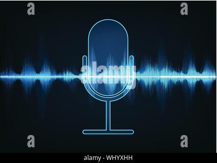 Abstract icon microphone on digital sound wave background. Stock Vector