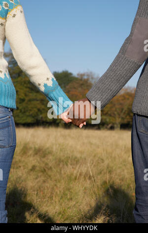 Cropped image of romantic young couple holding hands in field Stock Photo