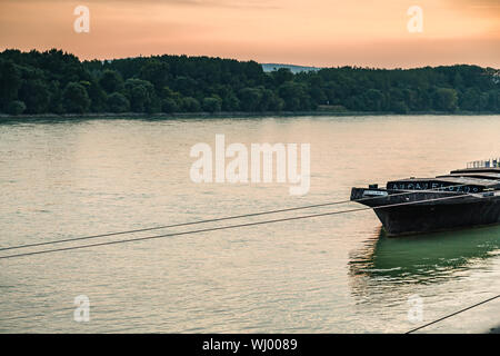 BRATISLAVA, SLOVAKIA - AUGUST 26, 2019:  waters of Danube river flowing along Bratislava, capital of Slovakia Stock Photo