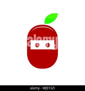 Ninja Cherry Fresh Fruit Vector Symbol Graphic Logo Design Template Stock Vector
