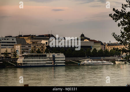 BRATISLAVA, SLOVAKIA - AUGUST 26, 2019:  waters of Danube river flowing along Bratislava, capital of Slovakia Stock Photo