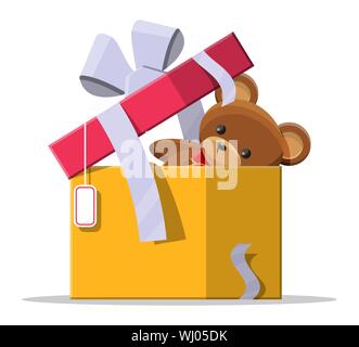 Teddy bear inside gift box Stock Vector