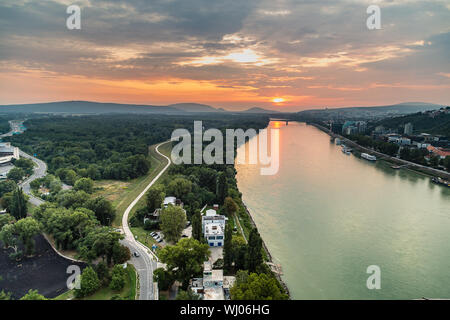 BRATISLAVA, SLOVAKIA - AUGUST 26, 2019:  waters of Danube river flowing along Bratislava, capital of Slovakia Stock Photo