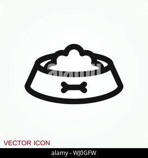 Pet food bowl vector icon logo, dog food bone Stock Vector