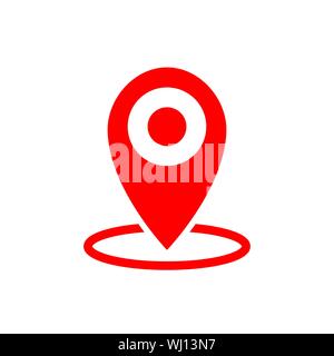 Location map icon. Gps pointer mark symbol Pin sign Isolated on white background Navigation map symbol in flat style Place icon in red Vector illustra Stock Vector
