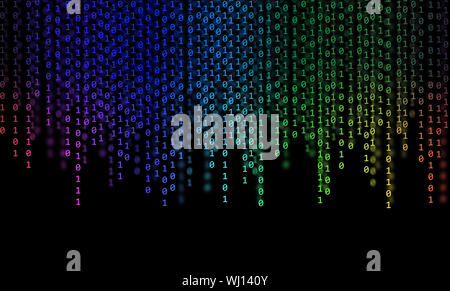 Abstract Rainbow Binary Code on black background Stock Photo