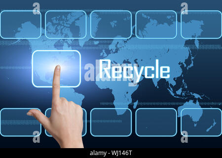 Recycle concept with interface and world map on blue background