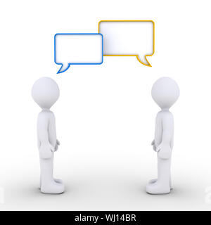 Two 3d persons are talking with speech bubbles Stock Photo
