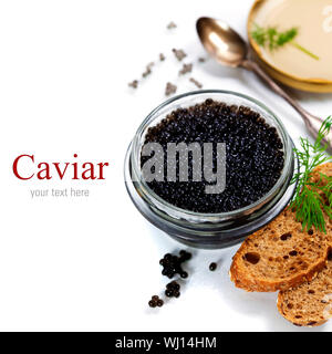 Black caviar on white background (with easy removable sample text) Stock Photo