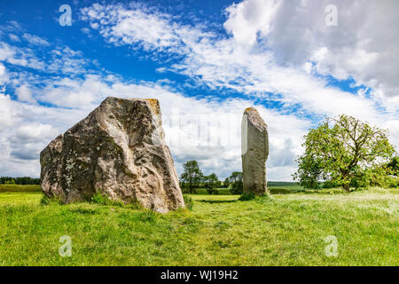 Standing stones known as The Cove, at Avebury, the Neolithic henge monument containing three stone circles, including the biggest stone circle in... Stock Photo
