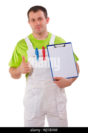 Painter holding a clipboard and thumb up Stock Photo
