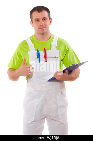 Painter with a clipboard and thumb up Stock Photo