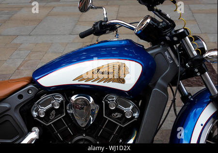 The Indian logo on a Indian Motorcycle (Scout) Stock Photo