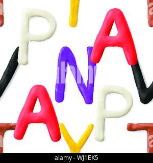 Seamless pattern with alphabet. Handmade modeling clay letters. Realistic 3d vector lettering background. Stock Vector