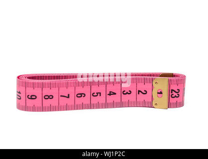 Pink measuring tape isolated on white background Stock Photo - Alamy