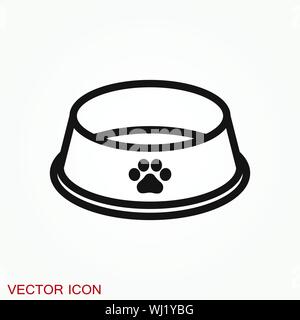 Pet food bowl vector icon logo, dog food bone Stock Vector