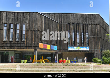 View, Outside, Outside, outside view, outside view, Berlin, Germany, FEZ, spare time and recreation centre, main building, main building, wood, wooden Stock Photo