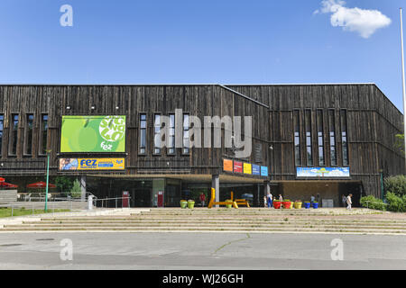 View, Outside, Outside, outside view, outside view, Berlin, Germany, FEZ, spare time and recreation centre, main building, main building, wood, wooden Stock Photo