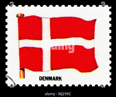 DENMARK FLAG - Postage Stamp isolated on black background. Stock Photo