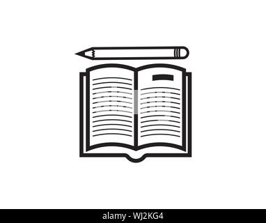 Book and pencil icon, outline vector illustration. Stock Vector