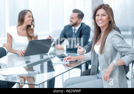 business team discusses new ideas at a business meeting Stock Photo
