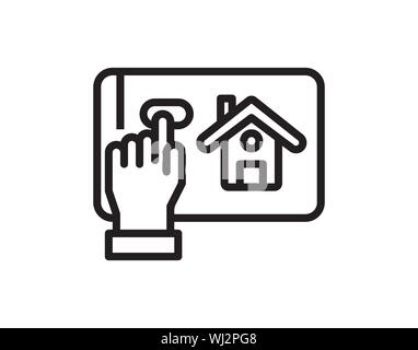 Online house shopping thin line icon, real estate. Stock Vector