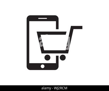 Mobile Shopping Cart Ecommerce Online Purchase Icon for Digital Store Stock Vector