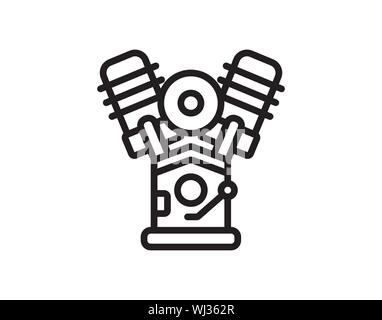 Line flat plain vector motorcycle icon classic bike v power motor. Legendary retro. Cartoon style. Biker motoclub. Gasoline engine. Freedom rider. Stock Vector