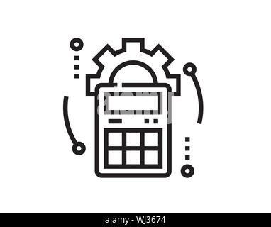 Calculator and gear outline icon. linear style sign for mobile concept and web design. accounting simple line vector icon. Symbol, logo illustration. Stock Vector