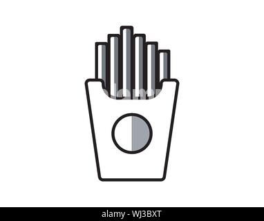 Fast food, French fries, tasty street food. French fries in paper box, isolated flat design. French fries fast food in a white package. Stock Vector