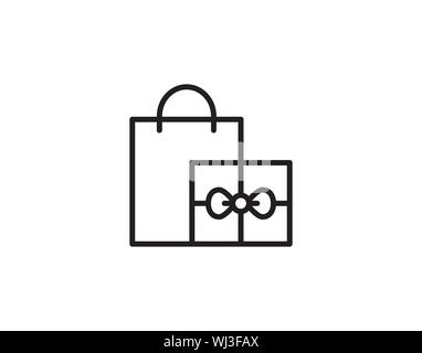 shopping bag with gift box vector icon. Stock Vector
