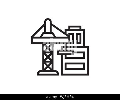 Building crane thin line icon linear vector image Stock Vector