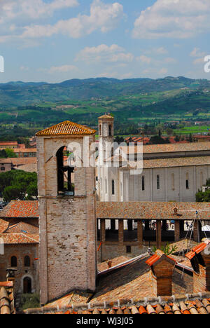 View of Gubbio old medieval historic center with the beautiful Umbrian contryside in the background Stock Photo