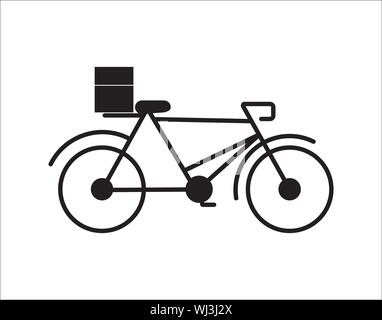 Food delivery design. Bicycle with box on the trunk. Food delivery service logo. Fast delivery. Flat vector illustration Stock Vector