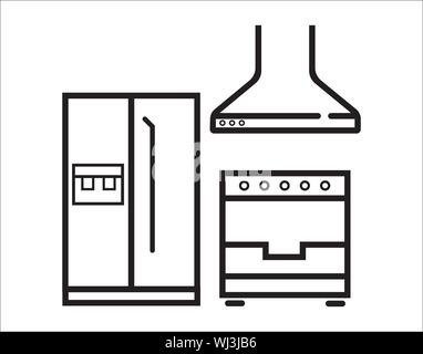 kitchen furniture. stove, refrigerator, extractor and lockers. vector silhouette stylized illustration Stock Vector