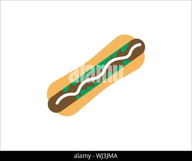 Hotdog. Vector isolated flat illustration fast food for poster, menus, brochure, web and icon fastfood. Stock Vector